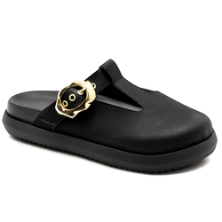 Clog Sabot Preto Nobucado Rasteira Fivela Flor da ... - Flor da Pele Calçados Femininos