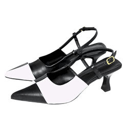 Scarpin Slingback Feminino Duo Preto e Branco 5601 - Flor da Pele Calçados Femininos