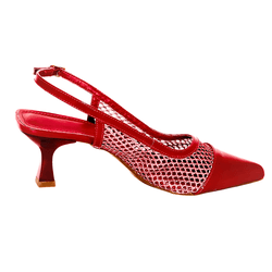 Scarpin Slingback Bico Fino e Tela Vermelha 5600 - Flor da Pele Calçados Femininos