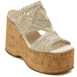 Tamanco Anabela Plataforma Off White Renda Natural... - Flor da Pele Calçados Femininos