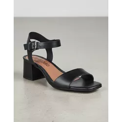 Sandália de Salto em Couro Preto - Flor de Couro | Sandálias e Botas Femininas