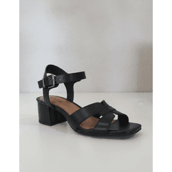 Sandália de Salto em Couro preto - Flor de Couro | Sandálias e Botas Femininas