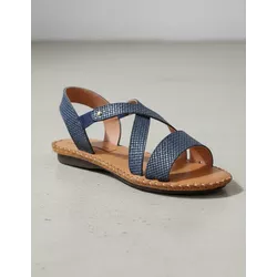 Sandália Rasteira em Couro Trama Azul - Flor de Couro | Sandálias e Botas Femininas