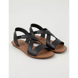 Sandália Rasteira em Couro Preto - Flor de Couro | Sandálias e Botas Femininas