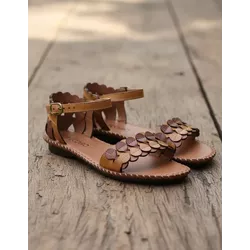 Sandália Rasteira em Couro Whisky Conhaque - Flor de Couro | Sandálias e Botas Femininas