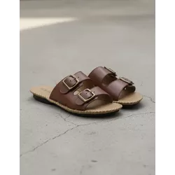 Sandália Birken em Couro Conhaque - Flor de Couro | Sandálias e Botas Femininas