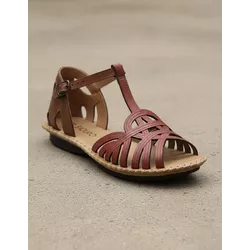 Sandália Rasteira em Couro Goiaba Conhaque - Flor de Couro | Sandálias e Botas Femininas