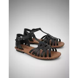 Sandália Rasteira em Couro Preto - Flor de Couro | Sandálias e Botas Femininas