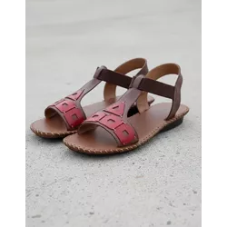 Sandália Rasteira em Couro Café vermelho - Flor de Couro | Sandálias e Botas Femininas