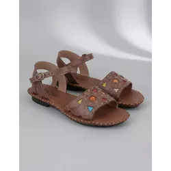 Sandália Rasteira em Couro Conhaque - Flor de Couro | Sandálias e Botas Femininas