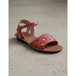 Sandália Rasteira em Couro Vermelho - Flor de Couro | Sandálias e Botas Femininas