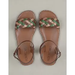 Sandália Rasteira em Couro Conhaque verde - Flor de Couro | Sandálias e Botas Femininas