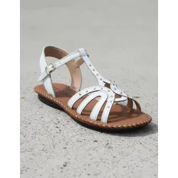 Sandália Rasteira em Couro Branco - Flor de Couro | Sandálias e Botas Femininas