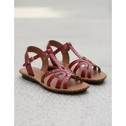 Sandália Rasteira em Couro Vermelho - Flor de Couro | Sandálias e Botas Femininas