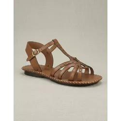 Sandália Rasteira em Couro Whisky - Flor de Couro | Sandálias e Botas Femininas