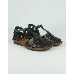 Sandália Rasteira em Couro Preto - Flor de Couro | Sandálias e Botas Femininas