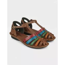 Sandália Rasteira em Couro Whisky Color - Flor de Couro | Sandálias e Botas Femininas