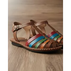 Sandália Rasteira em Couro Whisky Color - Flor de Couro | Sandálias e Botas Femininas