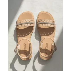 Sandália Rasteira em Couro Nude - Flor de Couro | Sandálias e Botas Femininas