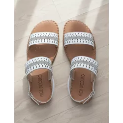 Sandália Rasteira em Couro Branco Strass - Flor de Couro | Sandálias e Botas Femininas