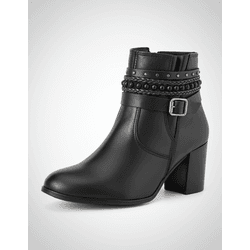 Bota Feminina Cano Curto Couro Legítimo Preto Salto Bloco - Flor de Couro | Sandálias e Botas Femininas