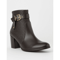 Bota Feminina Cano Curto Couro Legítimo Cafe Salto Bloco - Flor de Couro | Sandálias e Botas Femininas
