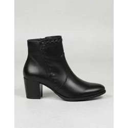 Bota Feminina Cano Curto Couro Legítimo Preto Salto Bloco - Flor de Couro | Sandálias e Botas Femininas