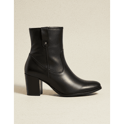Bota Feminina Cano Curto Couro legítimo Preto Salto Bloco - Flor de Couro | Sandálias e Botas Femininas