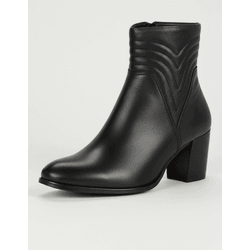 Bota Feminina Cano Curto Couro Legítimo Preto Salto Bloco - Flor de Couro | Sandálias e Botas Femininas