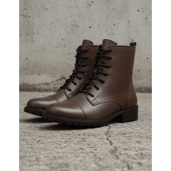 Bota Feminina Coturno Cano Curto Couro Legítimo Café - Flor de Couro | Sandálias e Botas Femininas