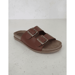 Sandália Papete Birken em Couro conhaque - Flor de Couro | Sandálias e Botas Femininas