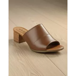 Sandália de Salto em Couro Conhaque - Flor de Couro | Sandálias e Botas Femininas