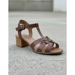 Sandália de Salto em Couro Conhaque - Flor de Couro | Sandálias e Botas Femininas