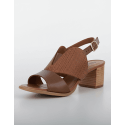 Sandália de Salto em Couro Conhaque - Flor de Couro | Sandálias e Botas Femininas