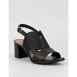 Sandália de Salto em Couro Preto - Flor de Couro | Sandálias e Botas Femininas