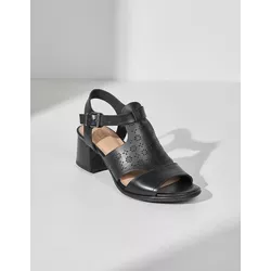 Sandália de Salto em Couro Preto - Flor de Couro | Sandálias e Botas Femininas