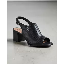 Sandália de Salto em Couro Preto - Flor de Couro | Sandálias e Botas Femininas
