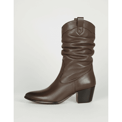 Bota Feminina Western Couro Legítimo Tamarindo Salto Bloco Texana 8806 - Flor de Couro | Sandálias e Botas Femininas