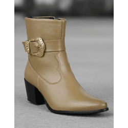 Bota Feminina Western Couro Legítimo Avelã Salto Bloco 8808 - Flor de Couro | Sandálias e Botas Femininas