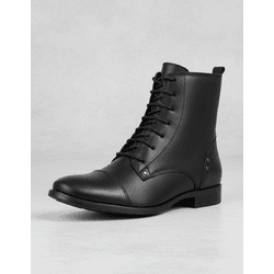 Bota Feminina Coturno Cano Curto Couro Legítimo Preto - Flor de Couro | Sandálias e Botas Femininas