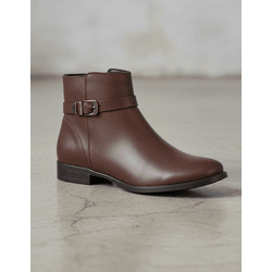 Bota Feminina Cano Curto Couro Legítimo Tamarindo - Flor de Couro | Sandálias e Botas Femininas