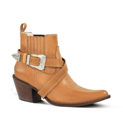 BOTINA FEMININA COURO LATEGO TAN COM ESTRIBO E FIV... - FRANCABOOTS 