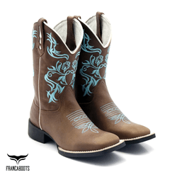 BOTA TEXANA FRANCA BOOTS BICO QUADRADO BORDADO AZU... - FRANCABOOTS 