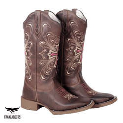 BOTA TEXANA FEMININA FRANCA BOOTS EM COURO CRUZ RO... - FRANCABOOTS 