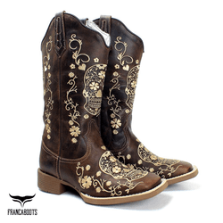 BOTA TEXANA FEMININA BORDADA CAVEIRA MEXICANA FB44... - FRANCABOOTS 