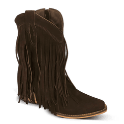 BOTA TEXANA FEMININA COURO NOBUCK CAFÉ COM FRANJAS... - FRANCABOOTS 