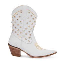 BOTA TEXANA FEMININA COURO FLOATER BRANCO COM STRA... - FRANCABOOTS 