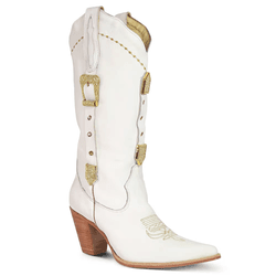 BOTA TEXANA FEMININA COURO FLOATER BRANCO E FIVELA... - FRANCABOOTS 