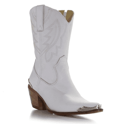 BOTA TEXANA FEMININA COURO FLOATER BRANCO COM BIQU... - FRANCABOOTS 