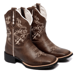 BOTA TEXANA FEMININA BORDADA FB108 COURO CAFE - F... - FRANCABOOTS 